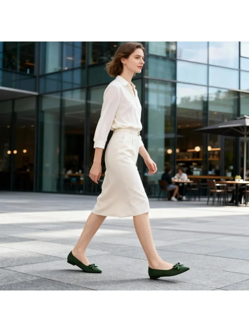 Women's Green Ballet Flats Shoes Dressy Pointed Toe Bow Knit Flats Comfortable